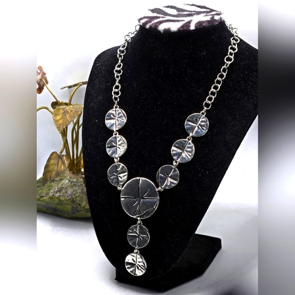 "5/$40" Silvertone Sand Dollar Disc Y Drop Adjustable Necklace